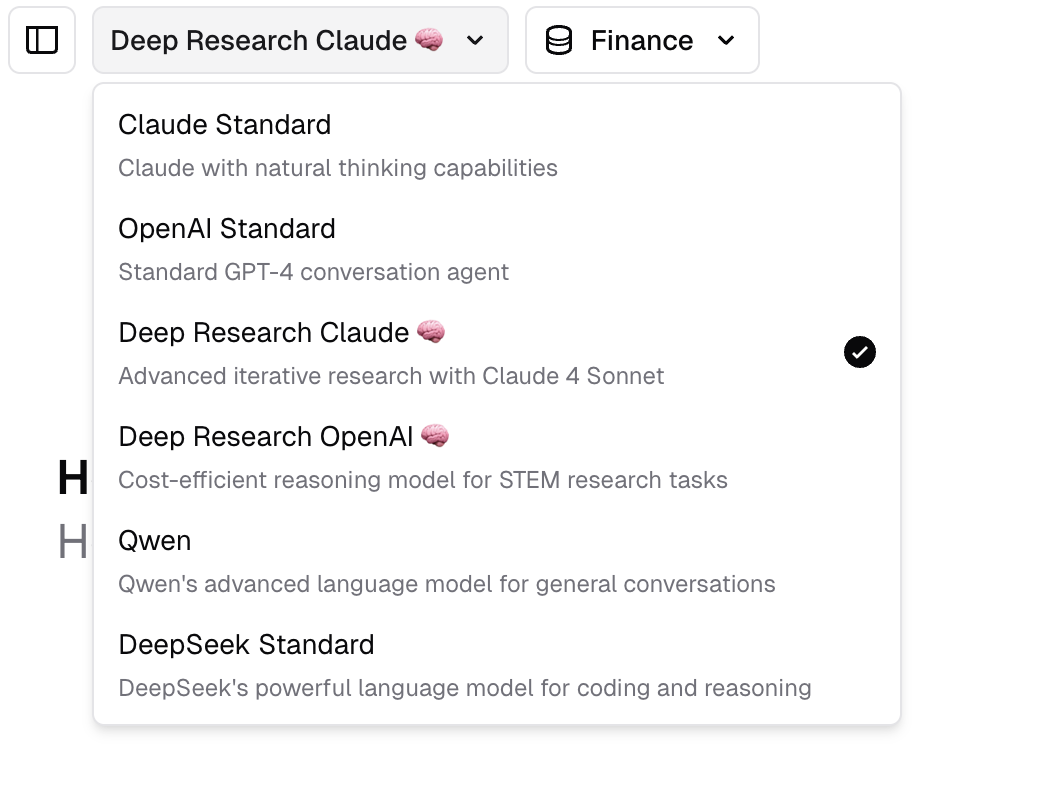 Multiple AI models and agents interface showing Claude, OpenAI, and local models