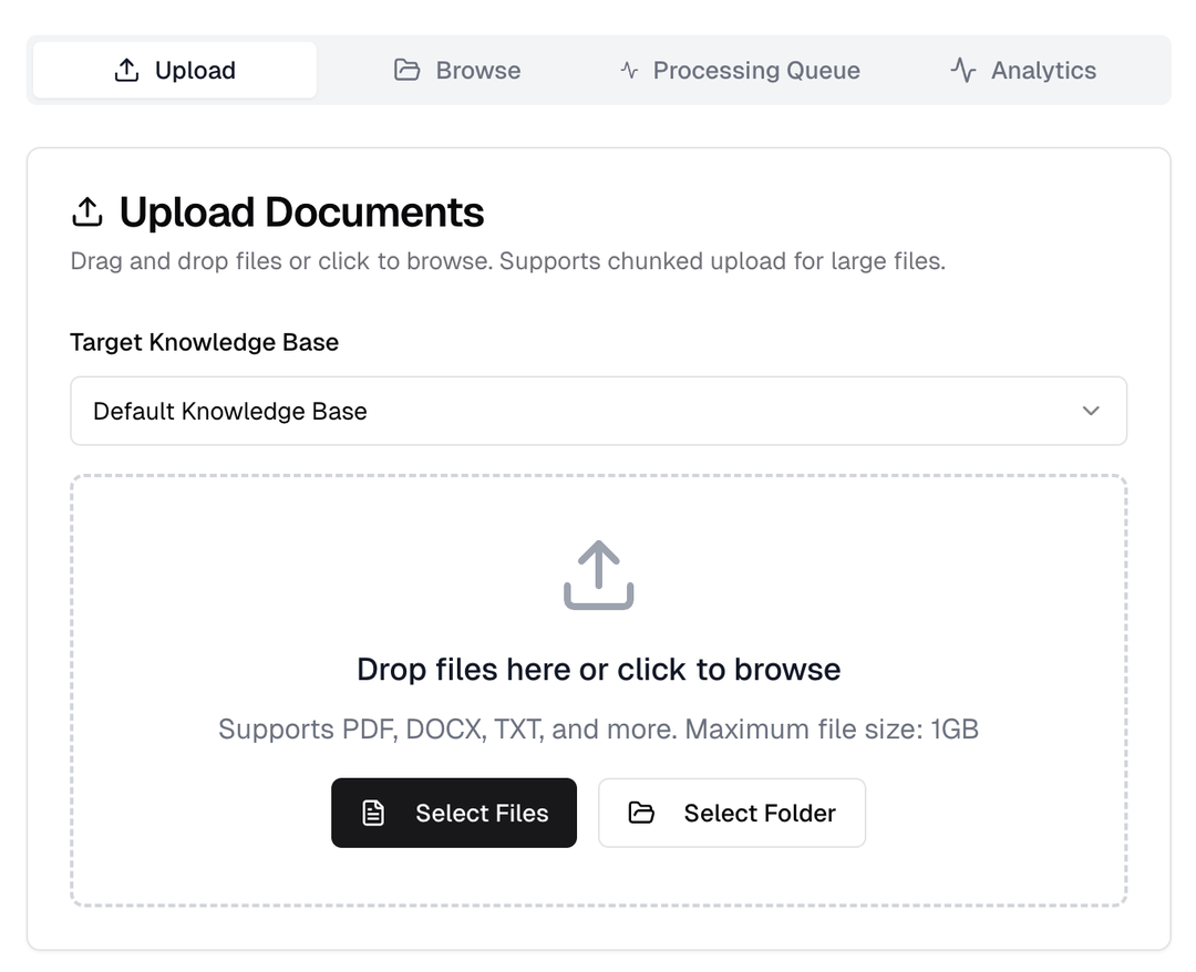 Upload and process thousands of documents interface