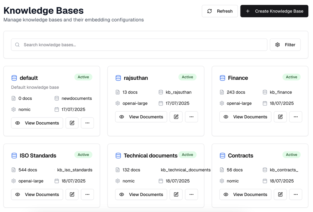 Create and manage knowledge bases interface